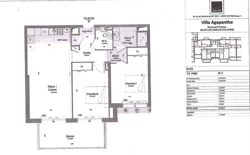 achat vente Appartement 3 pièces 67 m² vendée